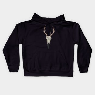 Raven Skull with Antlers and Pentagram Kids Hoodie